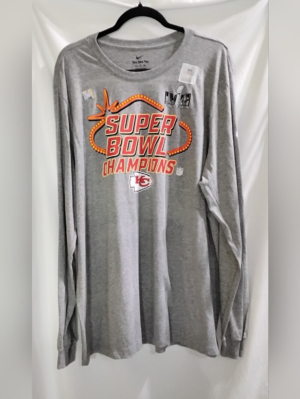 Nike SB Champions NFL Kansas City Chiefs Long Sleeve Shirt Gray Mens Size 2XL
